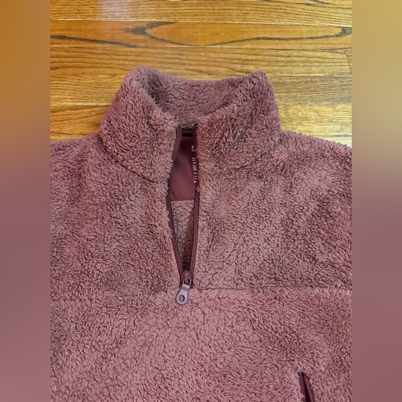 Girlfriend Collective sherpa Fuzzy Quarter zip pink maroon burgundy size small - Picture 5 of 7